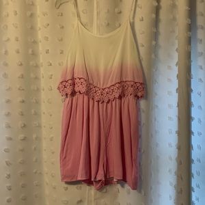 Charlotte Russe White and Pink ombré crochet tank top shorts romper jumpsuit
